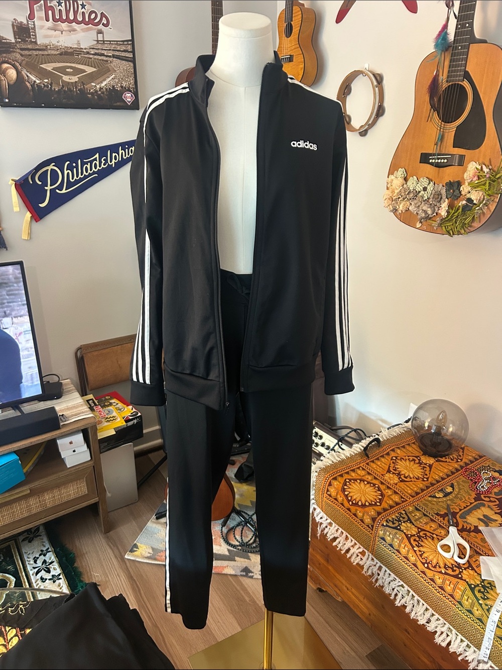 Adidas Black Three-Stripe Track Jacket & Pants Set w/ additional pants